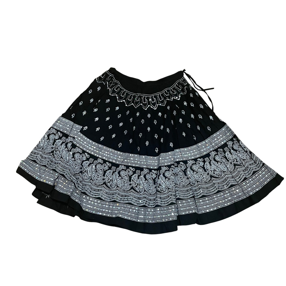 TG Mix Nouveau Women's 8 Black White Paisley Sequin Circle Skirt Festival NWT